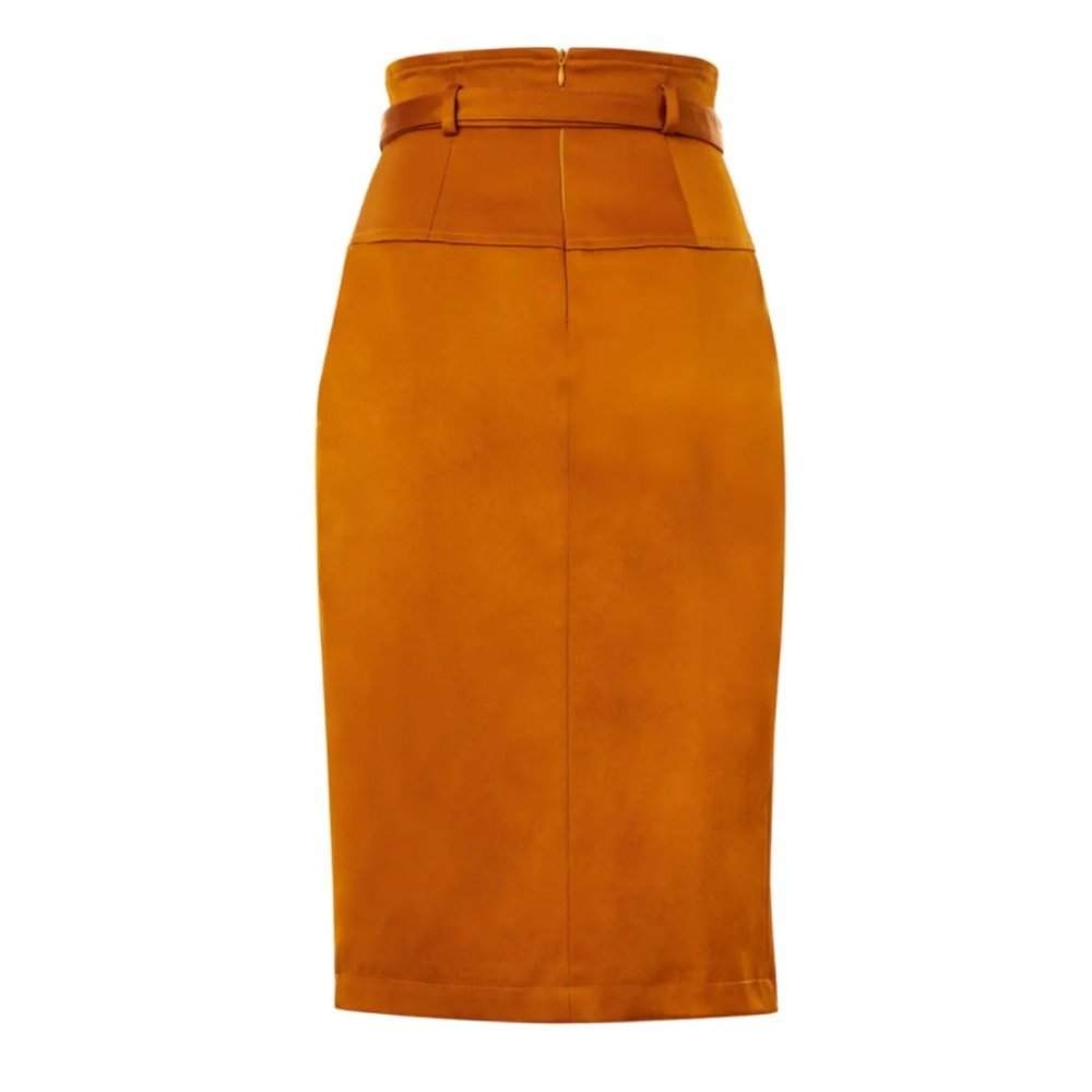 Cognac Slit Pencil Skirt by Hilary MacMillan - Picture 4 of 5